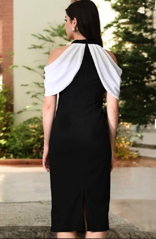 ZEUGEN Cold-Shoulder Bodycon Midi Dress