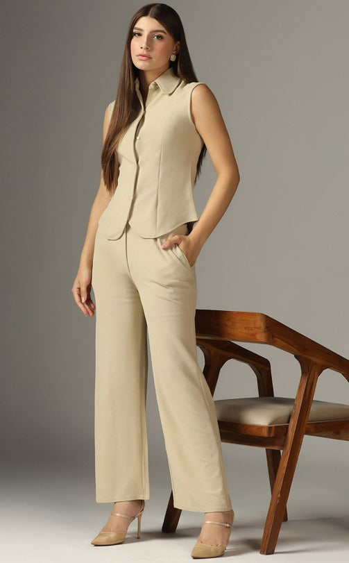 Selvia Shirt Collared Top With Trousers Co-Ords