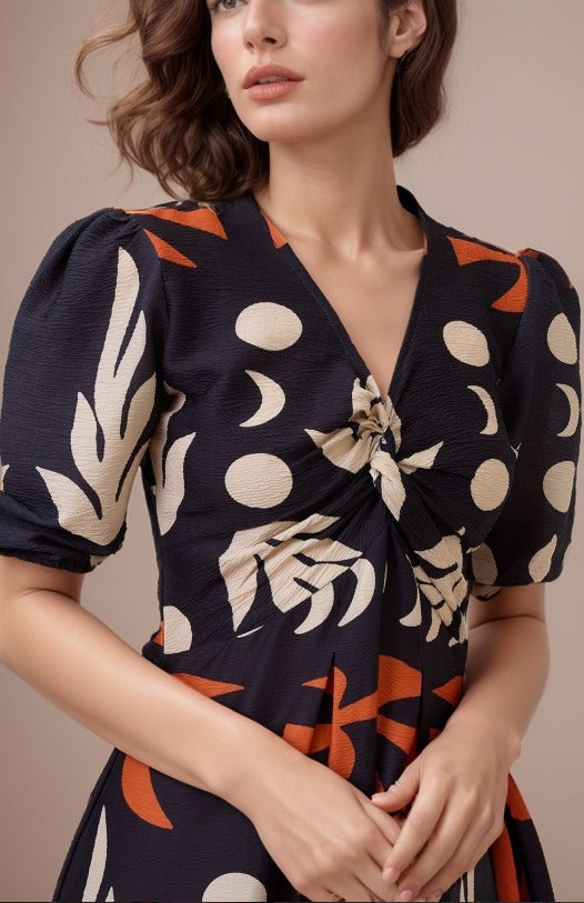 DressBerry Women Print Crepe A-Line Midi Dress