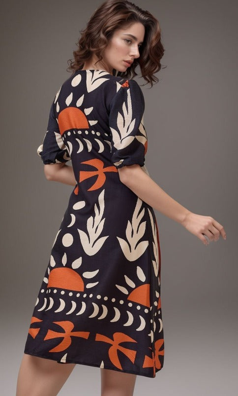DressBerry Women Print Crepe A-Line Midi Dress