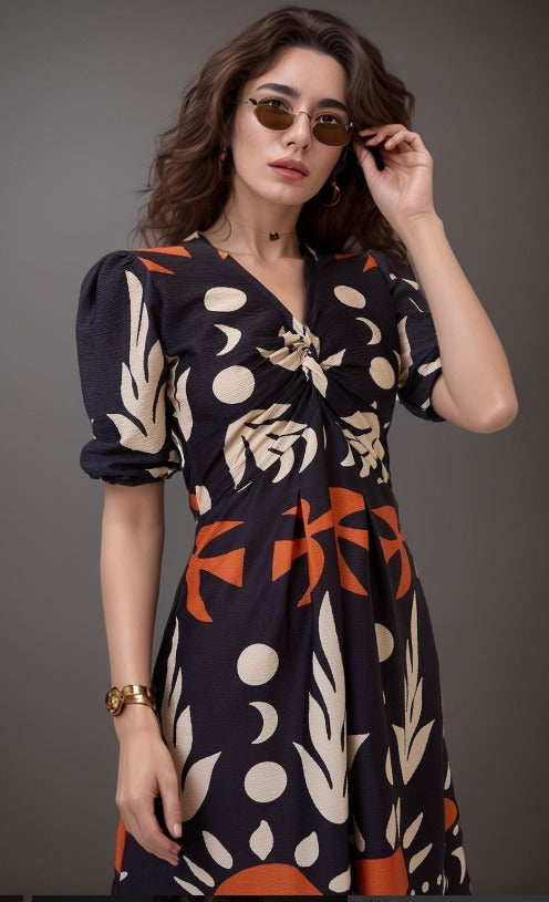 DressBerry Women Print Crepe A-Line Midi Dress