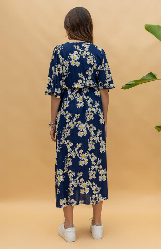 MANOJAVA Women Cotton Floral Printed Wrap Midi Dress